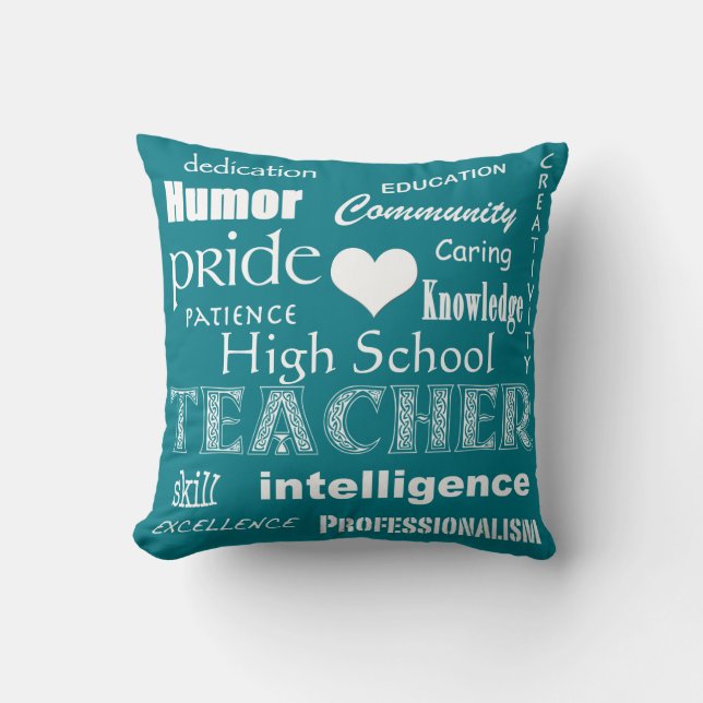 High School Teacher Pride-White Heart+Customisable Cushion (Front)