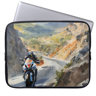 High-Speed Adventure in Vibrant Mountain Landscape Laptop Sleeve