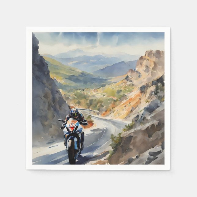 High-Speed Adventure in Vibrant Mountain Landscape Napkin (Front)