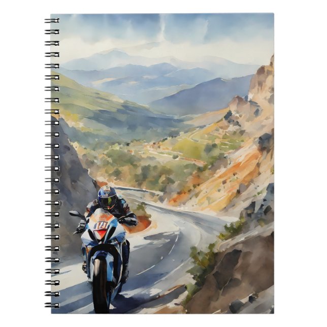 High-Speed Adventure in Vibrant Mountain Landscape Notebook (Front)