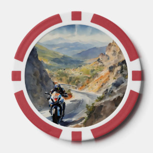 High-Speed Adventure in Vibrant Mountain Landscape Poker Chips