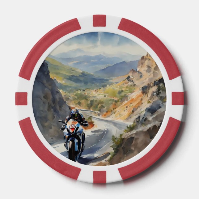 High-Speed Adventure in Vibrant Mountain Landscape Poker Chips (Front)