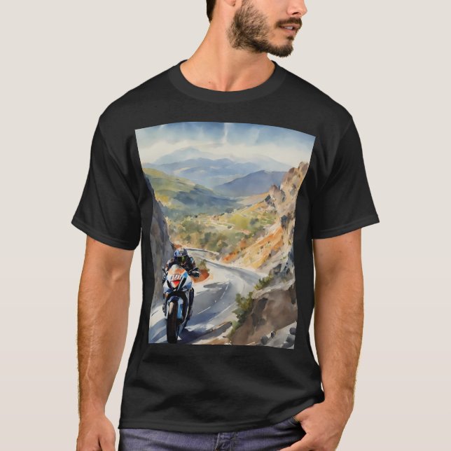 High-Speed Adventure in Vibrant Mountain Landscape T-Shirt (Front)