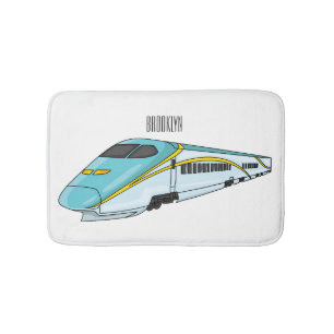 High speed bullet train cartoon illustration bath mat