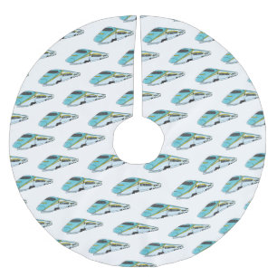 High speed bullet train cartoon illustration brushed polyester tree skirt