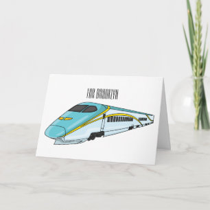 High speed bullet train cartoon illustration card