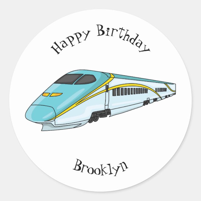 High speed bullet train cartoon illustration  classic round sticker (Front)