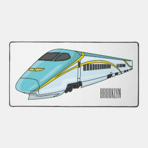 High speed bullet train cartoon illustration desk mat