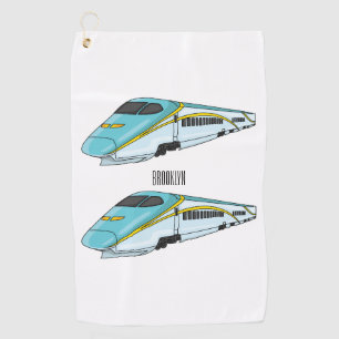 High speed bullet train cartoon illustration golf towel