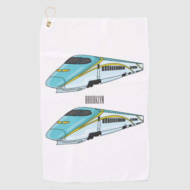High speed bullet train cartoon illustration golf towel (Front)