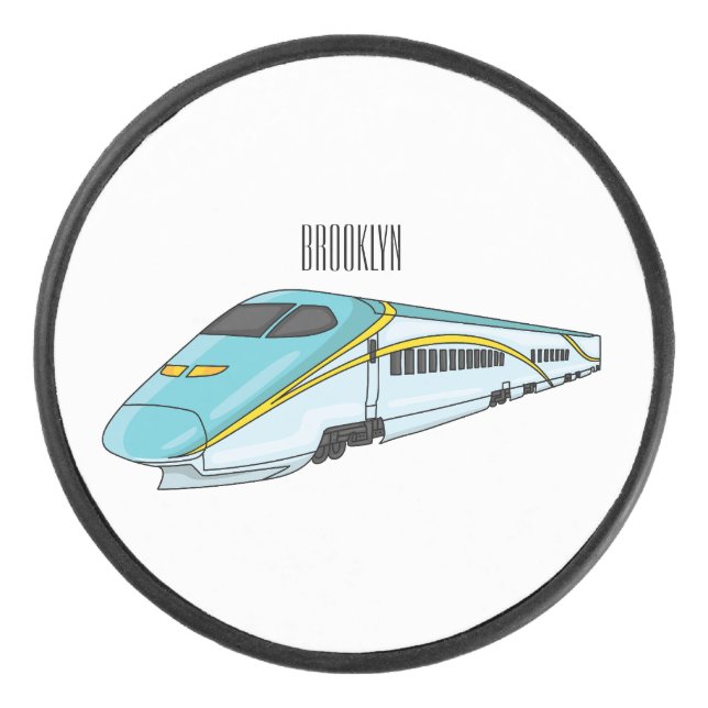 High speed bullet train cartoon illustration hockey puck (Front)