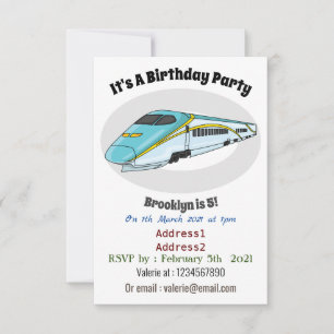 High speed bullet train cartoon illustration invitation
