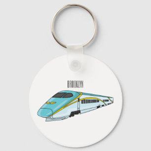 High speed bullet train cartoon illustration key ring