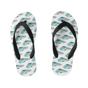 High speed bullet train cartoon illustration  kid's flip flops