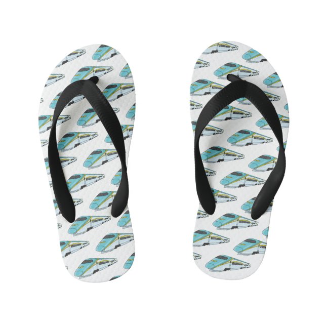 High speed bullet train cartoon illustration  kid's flip flops (Footbed)