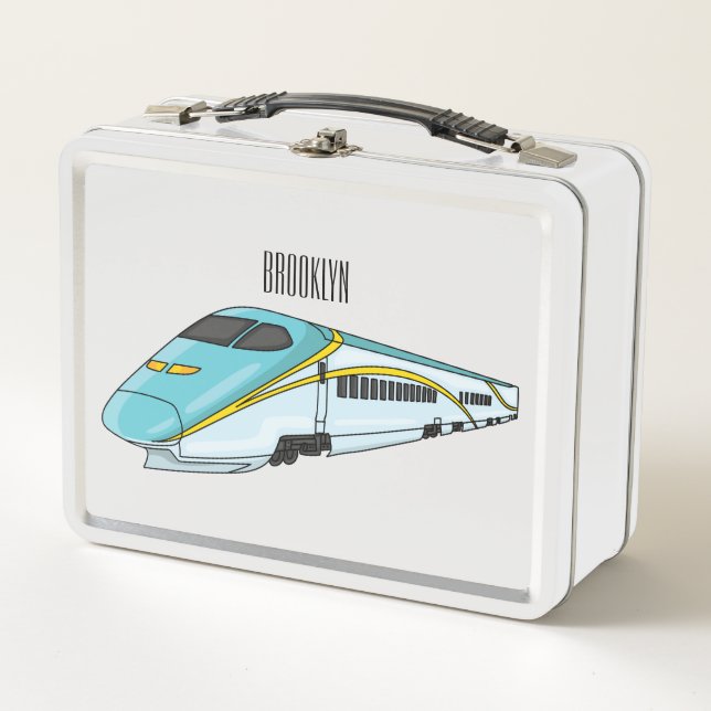 High speed bullet train cartoon illustration metal lunch box (Front)