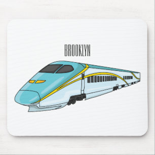 High speed bullet train cartoon illustration mouse mat