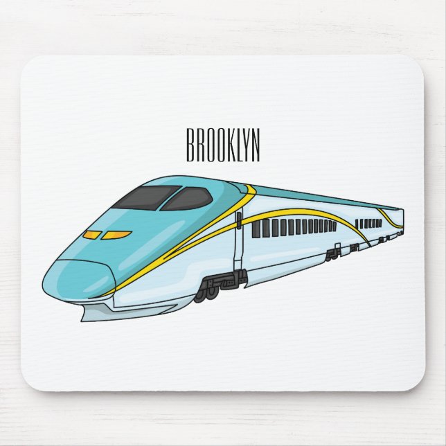 High speed bullet train cartoon illustration mouse mat (Front)