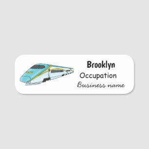 High speed bullet train cartoon illustration name tag