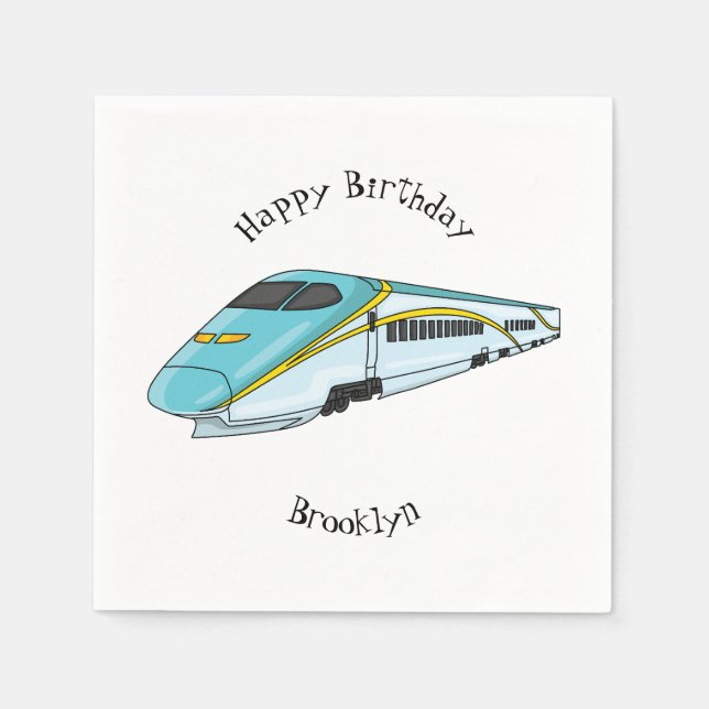 High speed bullet train cartoon illustration napkin (Front)