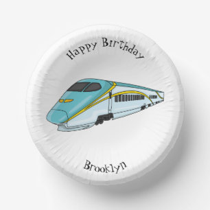 High speed bullet train cartoon illustration paper plate