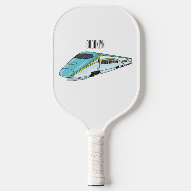 High speed bullet train cartoon illustration  pickleball paddle (Front)
