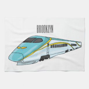 High speed bullet train cartoon illustration tea towel