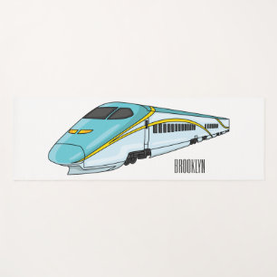 High speed bullet train cartoon illustration yoga mat