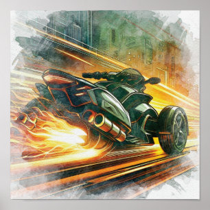 High-Speed can am Motorcycle Chase in Neon City Poster
