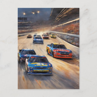 High-Speed Colorful Twilight Racing Scene Postcard