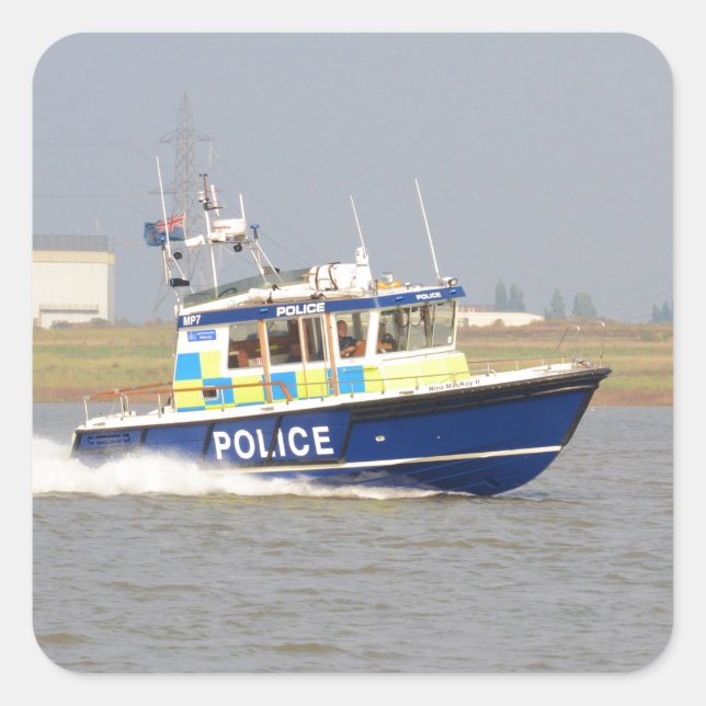 High Speed Police Boat Square Sticker (Front)