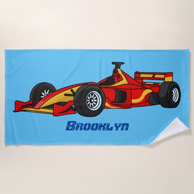 High speed racing cars cartoon illustration beach towel (Front)