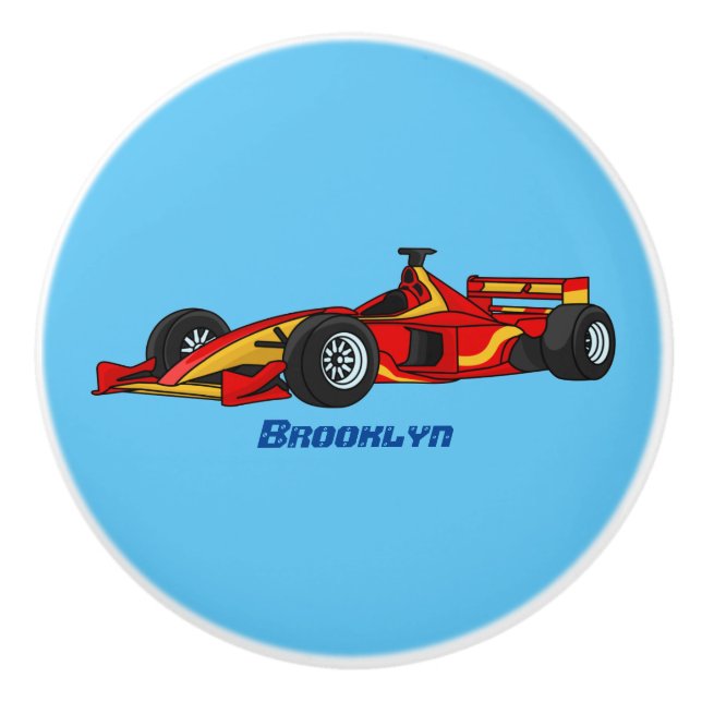 High speed racing cars cartoon illustration ceramic knob (Front)