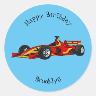 High speed racing cars cartoon illustration classic round sticker