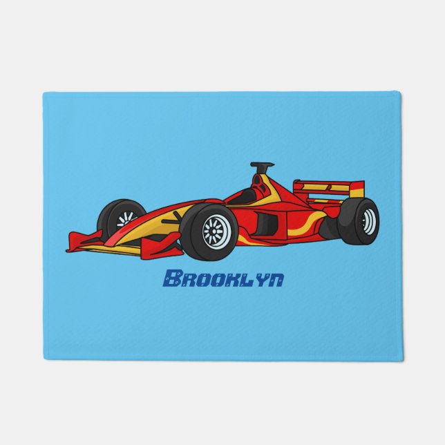 High speed racing cars cartoon illustration doormat (Front)