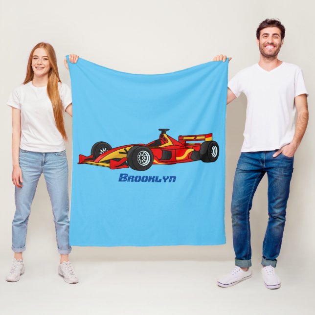 High speed racing cars cartoon illustration fleece blanket (In Situ)