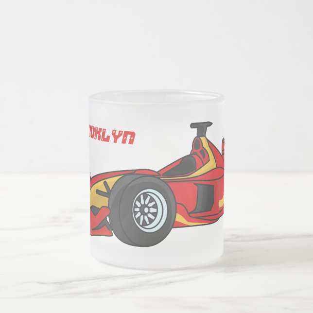 High speed racing cars cartoon illustration frosted glass coffee mug (Center)
