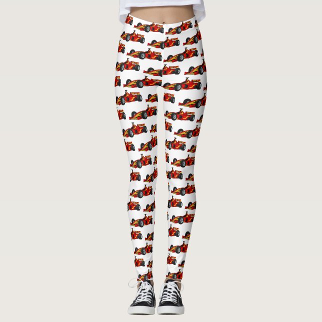 High speed racing cars cartoon illustration leggings (Front)