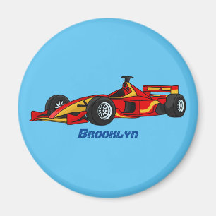 High speed racing cars cartoon illustration magnet