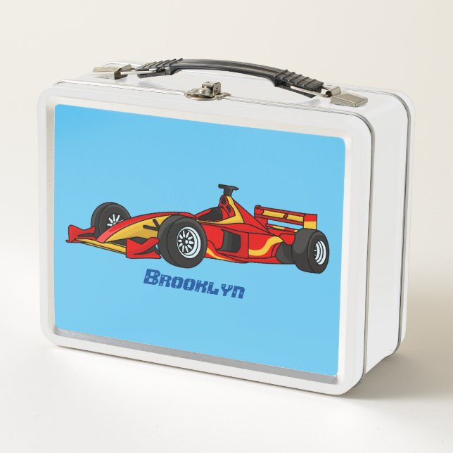 High speed racing cars cartoon illustration metal lunch box (Front)