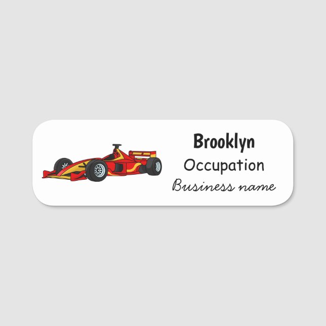 High speed racing cars cartoon illustration name tag (Front)