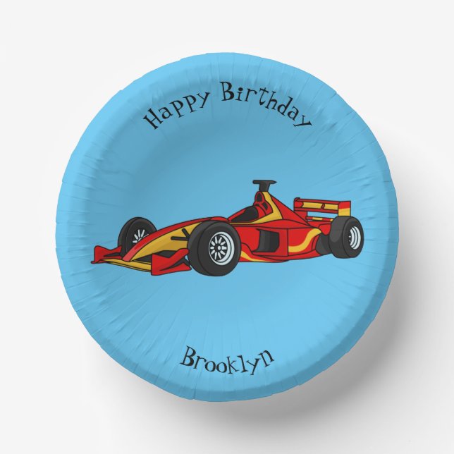 High speed racing cars cartoon illustration paper plate (Front)