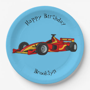 High speed racing cars cartoon illustration paper plate