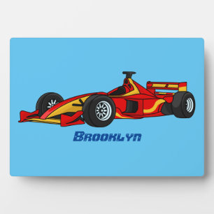 High speed racing cars cartoon illustration plaque