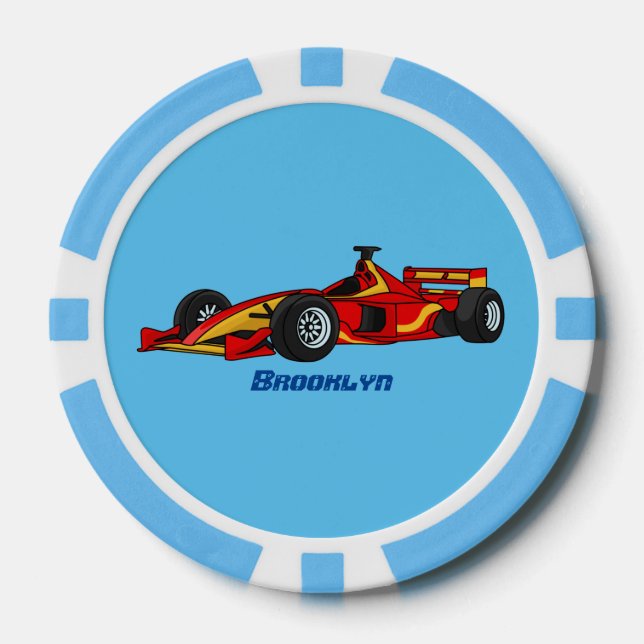 High speed racing cars cartoon illustration poker chips (Front)