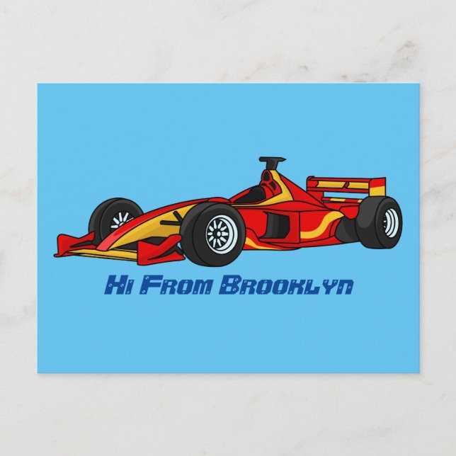 High speed racing cars cartoon illustration postcard (Front)