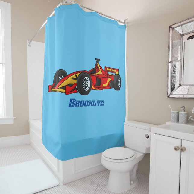 High speed racing cars cartoon illustration shower curtain (In Situ)