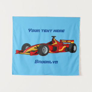 High speed racing cars cartoon illustration tapestry