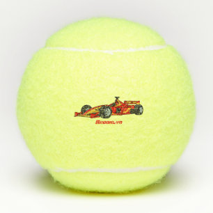 High speed racing cars cartoon illustration tennis balls