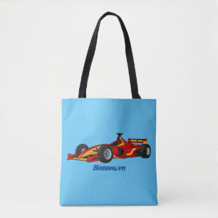 High speed racing cars cartoon illustration tote bag